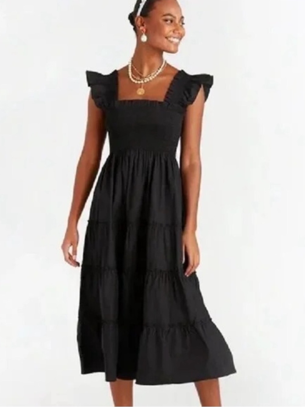 NWT Hill House Home Ellie Nap Dress in Black Linear Swiss Dot